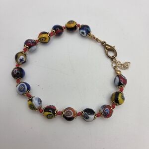 VINTAGE Millefiori Venetian Glass Beaded Bracelet Vintage Jewelry 7.5"